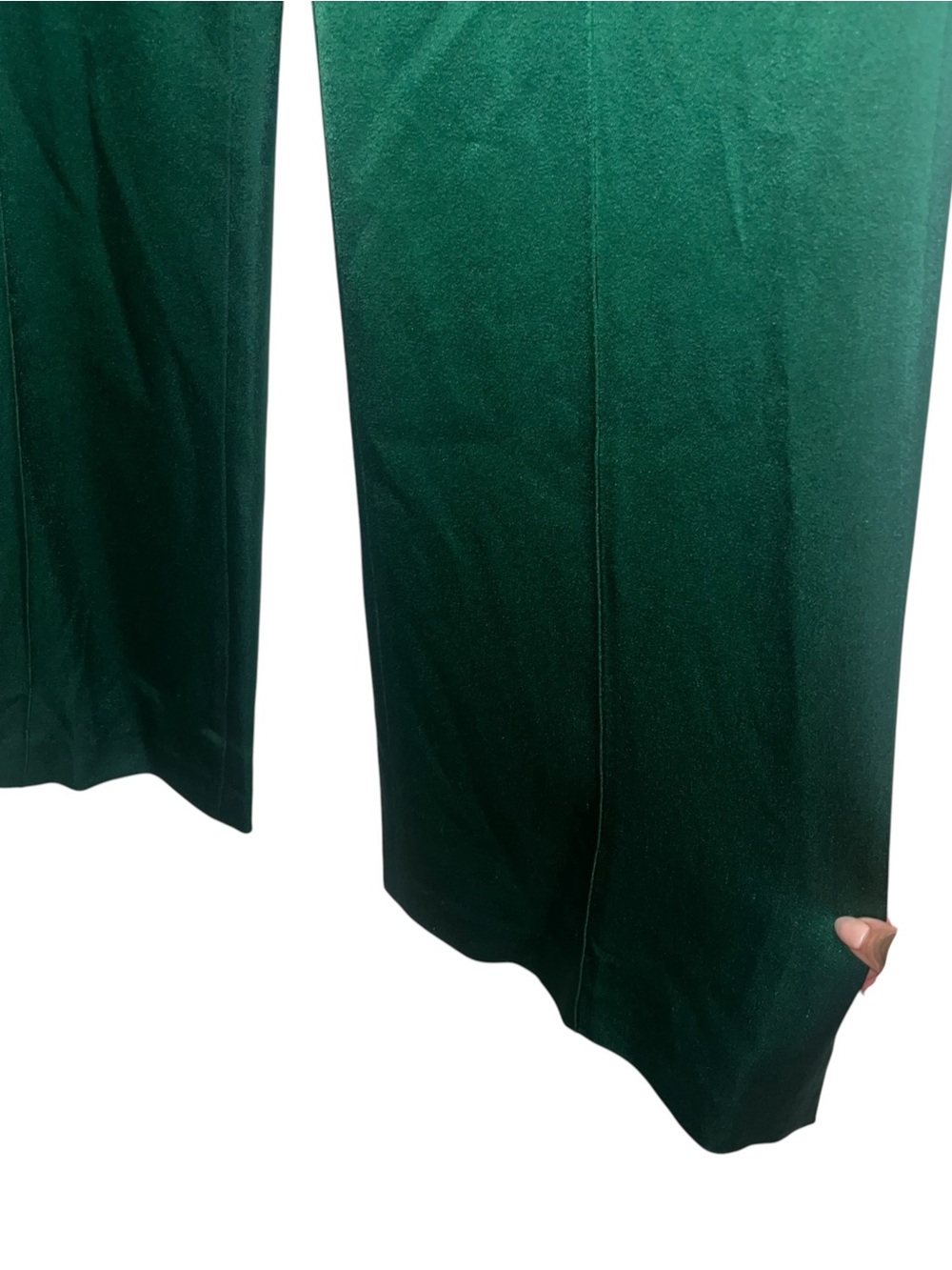 NEW NWT Alice + Olivia Dylan Satin Wide Leg Pants In Forest Green - Picture 8 of 13